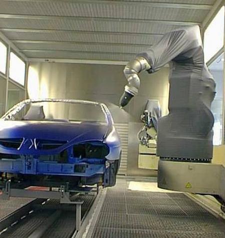 Kabelanwendung Robotik blaues Auto